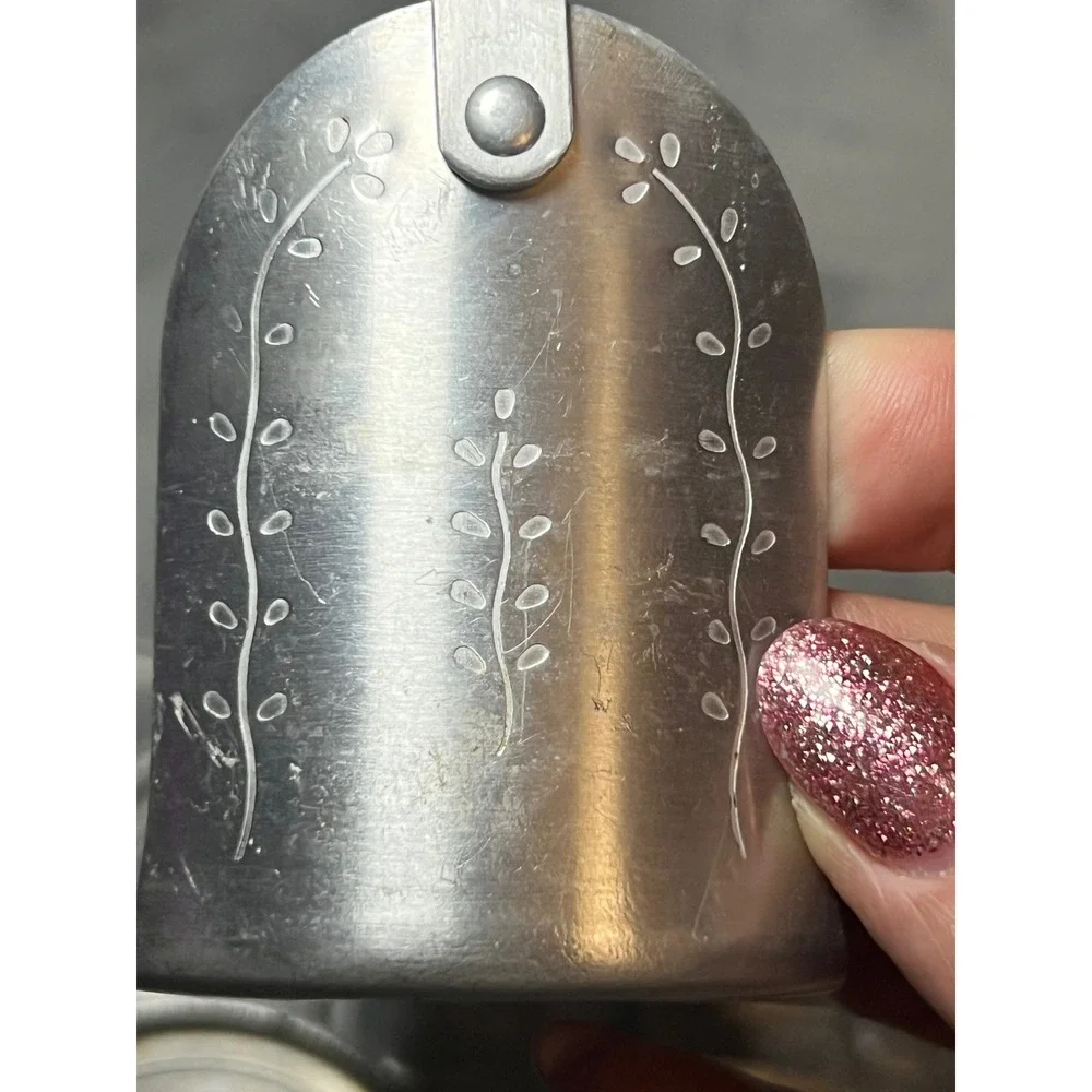 Vintage Aluminum Set of 6 Coaster Holder Floral Embossed Silver Metal Barware